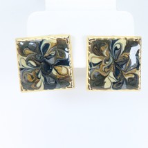 Estate Sale Multicolor Square Clip Earrings Costume Jewelry 1&quot; x 1&quot; - £8.50 GBP