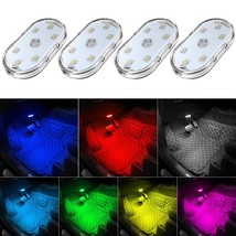 4Pcs Car LED Lights Interior Wireless, 7 Colors Interior Car Lights with 6 Brigh - £26.54 GBP