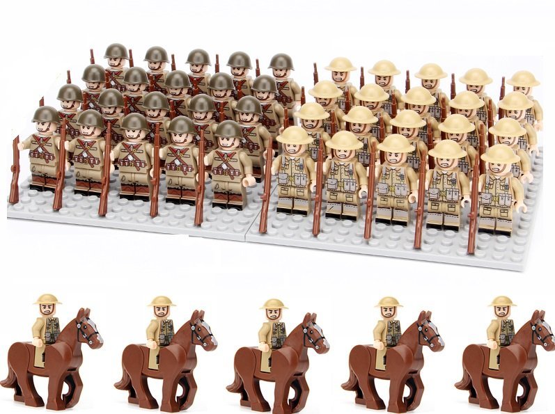 45pcs WW2 British Soviet Army Soldiers Horses Guns Boys Gift