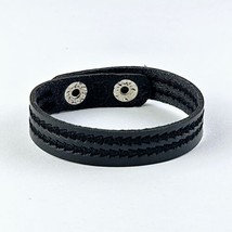 Black Snap On Cuff Leatherette Bracelet Triangle Stitch Wristband Jewelry 8.5 in - £5.61 GBP