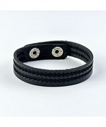 Black Snap On Cuff Leatherette Bracelet Triangle Stitch Wristband Jewelr... - $9.58 CAD