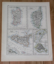 1904 Map Of Sardinia Corsica Sicily Venice Gibraltar Balearic Islands Majorca - £22.26 GBP
