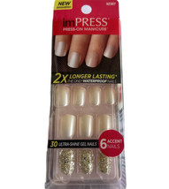NEW Kiss Nails Impress Press On Manicure Short Gel Pearlescent Champagne... - $10.88