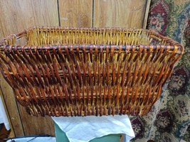 Vtg Wicker Laundry Basket Bamboo Rattan Rectangle Handles Primitive Decor 18&quot; - £75.17 GBP