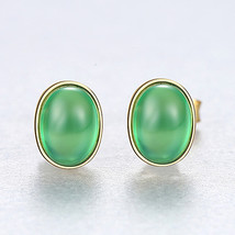 Green Agate Earrings 925 Silver Stud Earrings For Women Simple Green Cha... - $15.00
