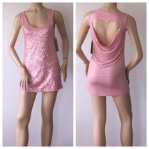 LOVEMARKS Made in USA Pink Paillettes Draped Back Detail Tank Dress (Siz... - $19.95