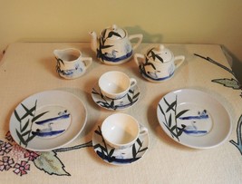 Made in Japan Children&#39;s Tea Set Glazed Small Vintage Ceramic Swan Lake ... - £48.95 GBP