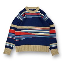 Vintage 80s Chimayo Sweater Mens Navy Tan Southwest Medium Knit Shirt Retro - $39.59