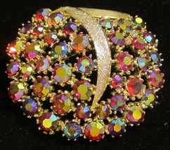 Vintage AB Rhinestone Brooch Signed Art - $42.75