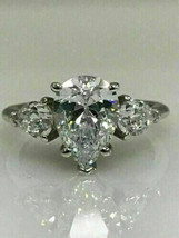 Pear Cut 3.00Ct Three Simulated Diamond Engagement Ring 14K White Gold Size 9.5 - £201.78 GBP