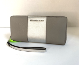 Michael Kors Jet Set Travel Wallet Large Continental Gray Silver Zip Around  X1 - £79.30 GBP