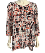 NWT NYDJ Red and Black Geometric 3/4 Slv V Neck Top Size 2X - €32,75 EUR
