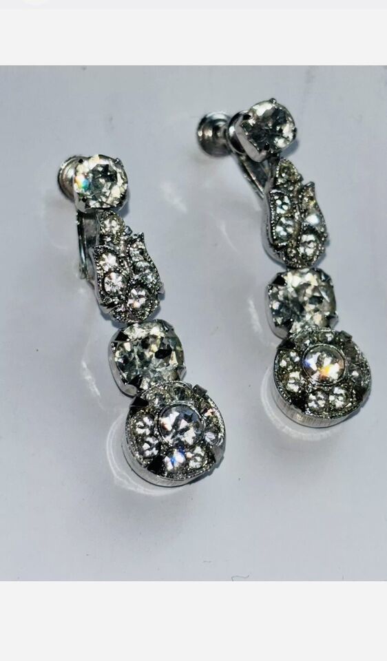 Vintage WEISS Rhinestone Drop Dangle Adjustable Clip Earrings Bridal Wed... - $45.00