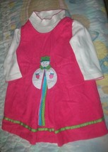 Girl Chantilly Place Pink Corduroy Winter Snowman Dress Jumper Size 12 M... - £11.16 GBP