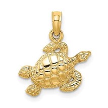 14K Textured Sea Turtle Charm - £151.64 GBP