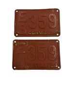 Vintage 1934 Connecticut License Plate Pair EB 359 Brown Embossed Matchi... - $62.10