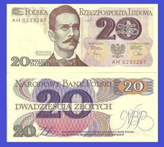 Poland P149a, 20 Zlotych, General Romuald Traugutt / arms, 1982, UNC - £1.41 GBP
