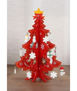 Tabletop Mini Wooden Christmas Tree with 6&quot; Tall 24 Ornaments, Red or Gr... - $14.97