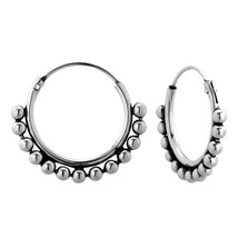 925 Sterling Silver 14 mm Bali Hoop Earrings with Balls - £11.94 GBP