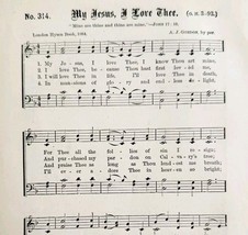 1883 Gospel Hymn Jesus I Love Thee Sheet Music Victorian Religious ADBN1hhh - $19.99