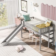 Gray Merax Twin Wood Junior Low Loft Bed Frame With Slide Loft Bed, And Boys. - £254.99 GBP