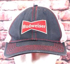 Budweiser Logo Mesh Trucker Hat Adjustable Snapback H3 Headwear Red &amp; Black - $9.49