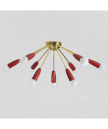 Mid Century Style 9 Arms Flush Mount Brass Chandelier Red Finish Interio... - £141.84 GBP