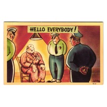 Vintage Postcard Hello Everybody! Police Interrogating Happy Man Comic 1940s - £7.59 GBP