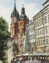 Old Town Painting Watercolour Architecture European Urban Cityscape Art Krakow P - £229.34 GBP