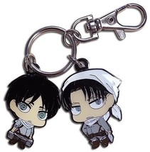 Attack On Titan Eren &amp; Levi Cleaning Outfits Metal Keychain Anime Licensed NEW - £8.85 GBP