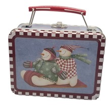 Small Mini Lunchbox Decorative Snowmen on a sled Winter Christmas Container Tin - £9.30 GBP