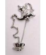 Avon Vintage Silver Tone Teapot Pouring Stick Pin Tea Party Pouring Tea Cup - £11.79 GBP