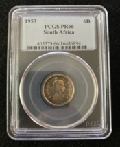South Africa 6 Pence 1953 PCGS PR66 - $275.50