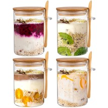 Glass Jars With Bamboo Airtight Lid And Spoon, Overnight Oats Containers With Li - £31.93 GBP