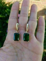 3 Ct Radiant Cut Lab Created Emerald Drop/Dangle Earrings 14k Yellow Gold Plated - £66.02 GBP