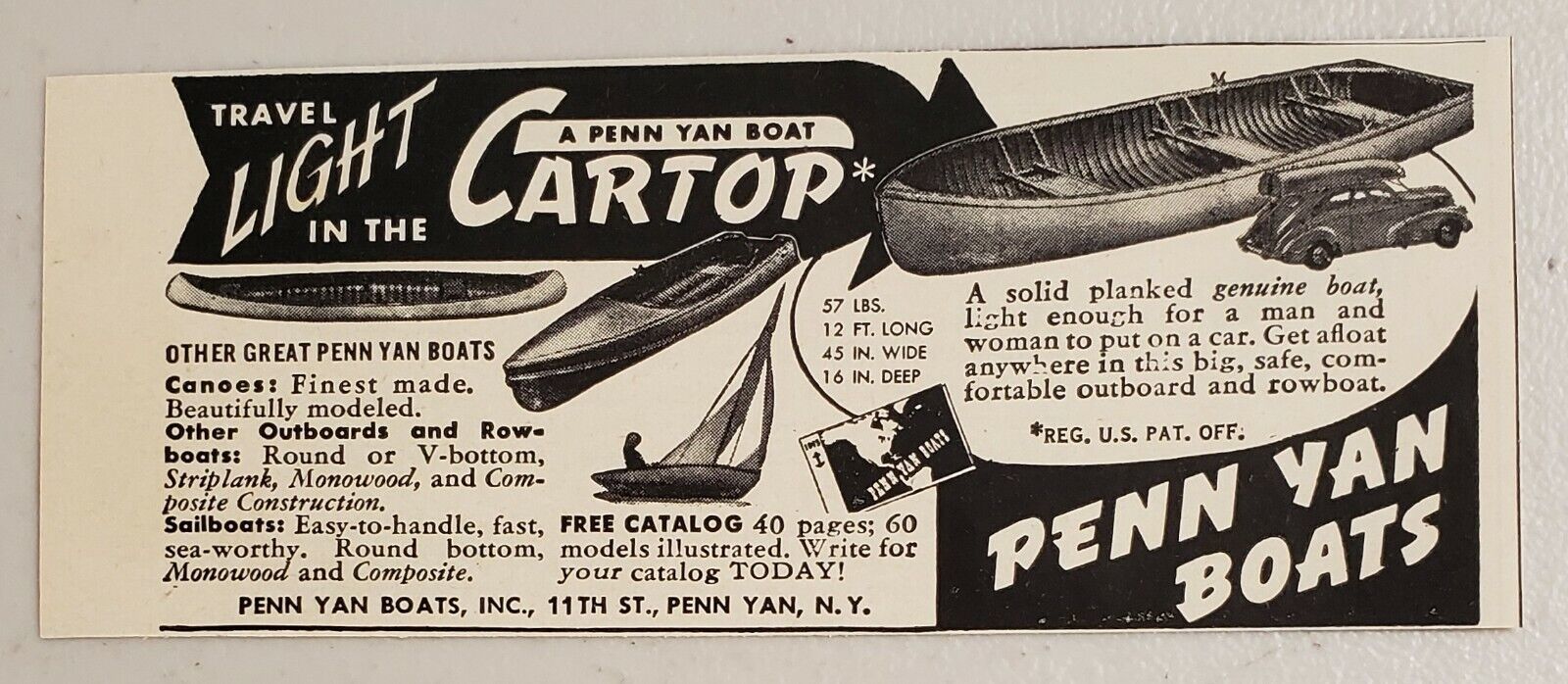 Primary image for 1949 Print Ad Penn Yan Light Cartop Boats, Canoes, Sailboats Penn Yan,New York