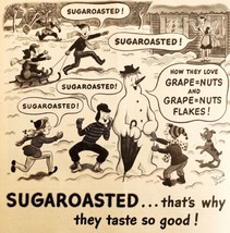 1947 Post Grape Nuts Cereal Sugar Roasted Advertisement Snowman Winter D... - $41.12 CAD