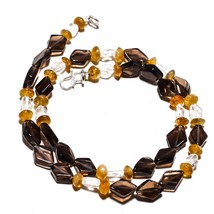 Smokey Topaz Natural Gemstone Beads Jewelry Necklace 17&quot; 101 Ct. KB-658 - £8.65 GBP