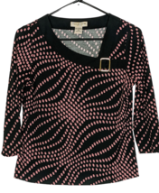 Notions Sz PM Petite Pullover Top W/Pink Polka Dots, Asymmetrical Neckline - $15.85