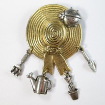 Gold &amp; Silver Tone Gardening Hat Pin Garden Tools Watering Can Plants La... - $5.99