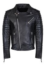 Handmade Mens Black Leather leder Quilted Jacket biker Retro harley vintage - $127.46