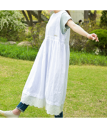Lace Shirring Linen Apron Dress - £60.49 GBP