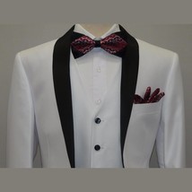 Men's Lorenzo Bruno Shawl Tuxedo Slim 3 Piece Shiny Formal Suit S6501V White image 2