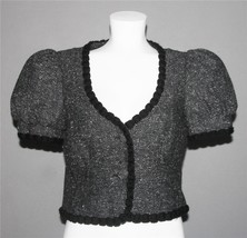 Trina Turk Tweed Herringbone Puffy Sleeves Yarn Border Bolero Jacket Wm&#39;... - £23.17 GBP