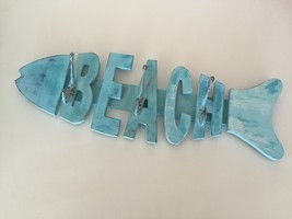 turquoise colored beach decor wall racks 3 hook fish motif for clothing, keys  - £39.95 GBP