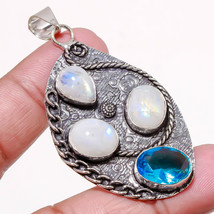 Rainbow Moonstone London Blue Topaz Gemstone Ethnic Pendant Jewelry 2.60" SA 767 - £4.76 GBP