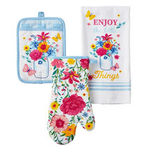 Pioneer Woman Flowering Frontier Kitchen Towel Potholder Oven Mitt Blue ... - $445.21 MXN