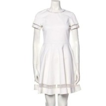 Alice + Olivia Frances Fit &amp; Flare Mini Dress White 4 Short Sleeve Sheer... - £33.72 GBP