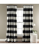 Set 2 Black White Striped Window Curtains Panels Drapes 84 inch L Room D... - £74.84 GBP