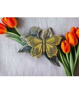 Kat’s Creations Signed Vintage Two Toned Metal Butterfly Flower Brooch Pin - £18.24 GBP